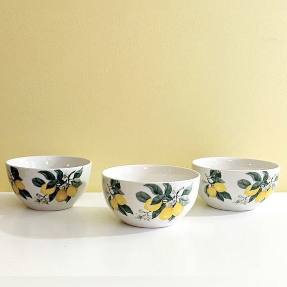 3 Royal Norfolk Lemon Ceramic Bowls Soup Salad Cereal Pasta Bowl Set - Picture 3 of 8